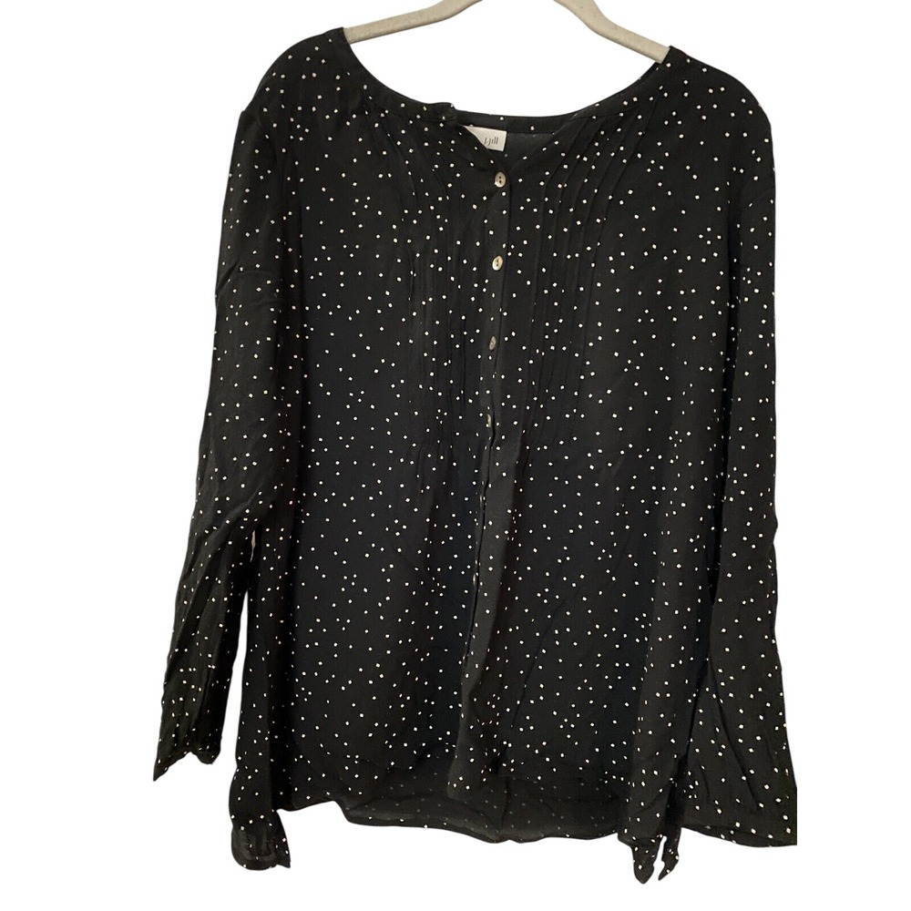 jβ jill black button down long sleeve blouse white speckles shirt